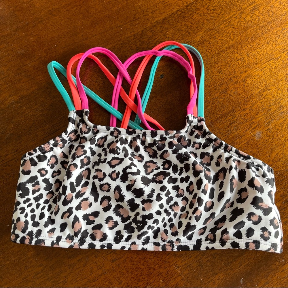 Glitter Beach cheetah print kids bikini top size 10
